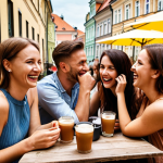 Social Connection Reclaimed**

Prompt:  *A group of friends laughing together at an outdoor cafe in Warsaw, Poland. Phones are absent. Focus on genuine smiles, eye contact, and the vibrant atmosphere of the cafe.  Warm, inviting lighting.*

**