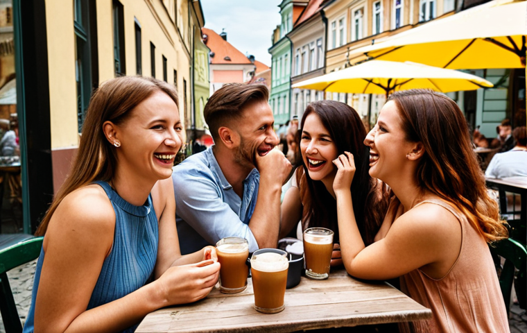 Social Connection Reclaimed**

Prompt:  *A group of friends laughing together at an outdoor cafe in Warsaw, Poland. Phones are absent. Focus on genuine smiles, eye contact, and the vibrant atmosphere of the cafe.  Warm, inviting lighting.*

**