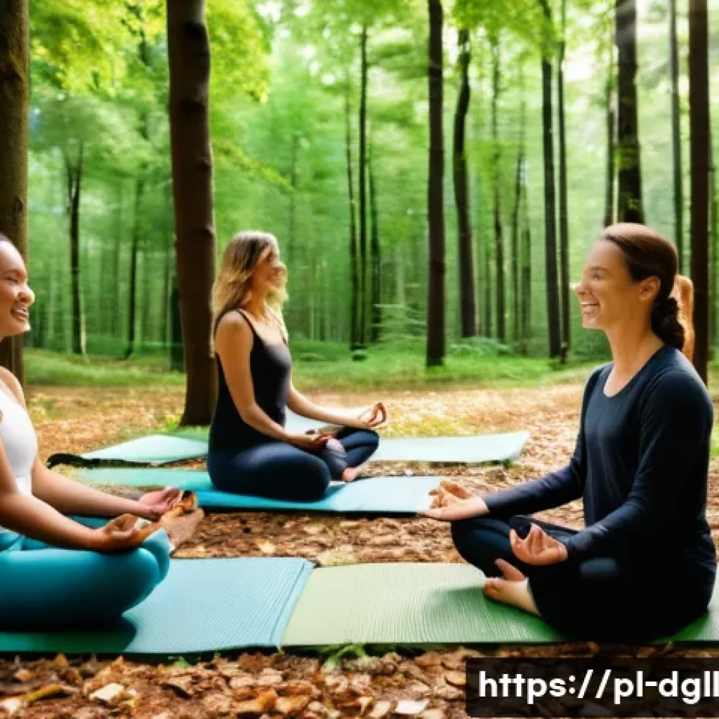 디지털 디톡스 캠프 친구 추천 프로그램 - A serene outdoor digital detox camp scene set in a lush Polish forest during early autumn, featuring...