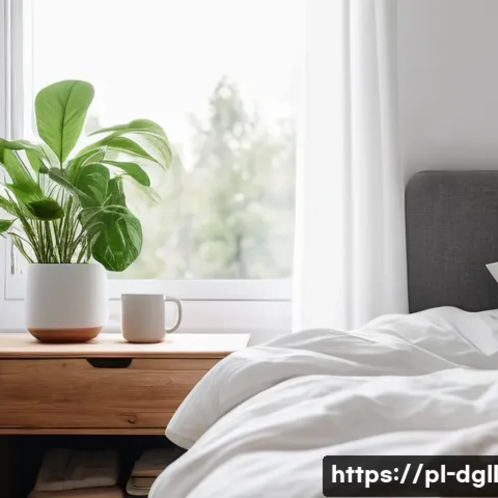 디지털 디톡스 캠프의 성과 측정 방법 - A serene bedroom scene in a modern Polish apartment early in the morning, soft natural light streami...