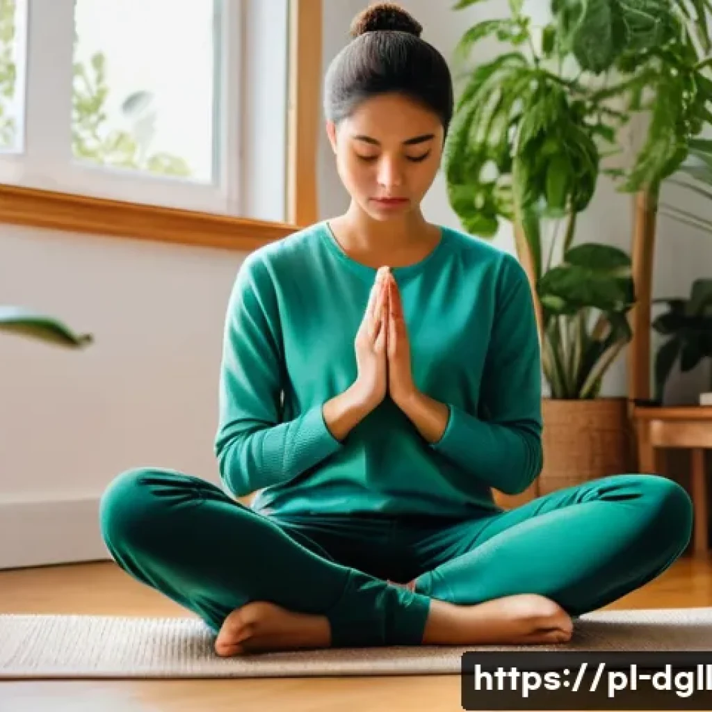 디지털 디톡스 캠프에서의 감정 코칭 - A serene indoor scene showing a young adult practicing deep diaphragmatic breathing for stress relie...