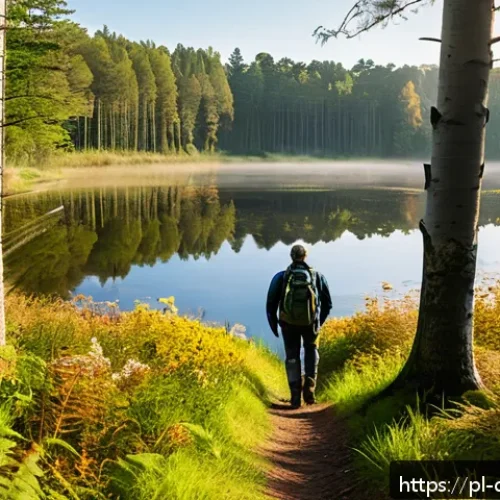 Home 33 디지털 디톡스 캠프와 자연 치유의 관계 - A serene forest scene in the Polish Masurian Lake District during early autumn, with soft golden sun...