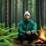 Home 20 디지털 디톡스 캠프를 위한 준비물 체크리스트 - A cozy outdoor camping scene in a lush Polish forest during early autumn, featuring a person wearing...